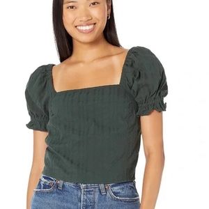 Madewell Hopewell Puff-Sleeve Crop Top in Stripe NG896 green M